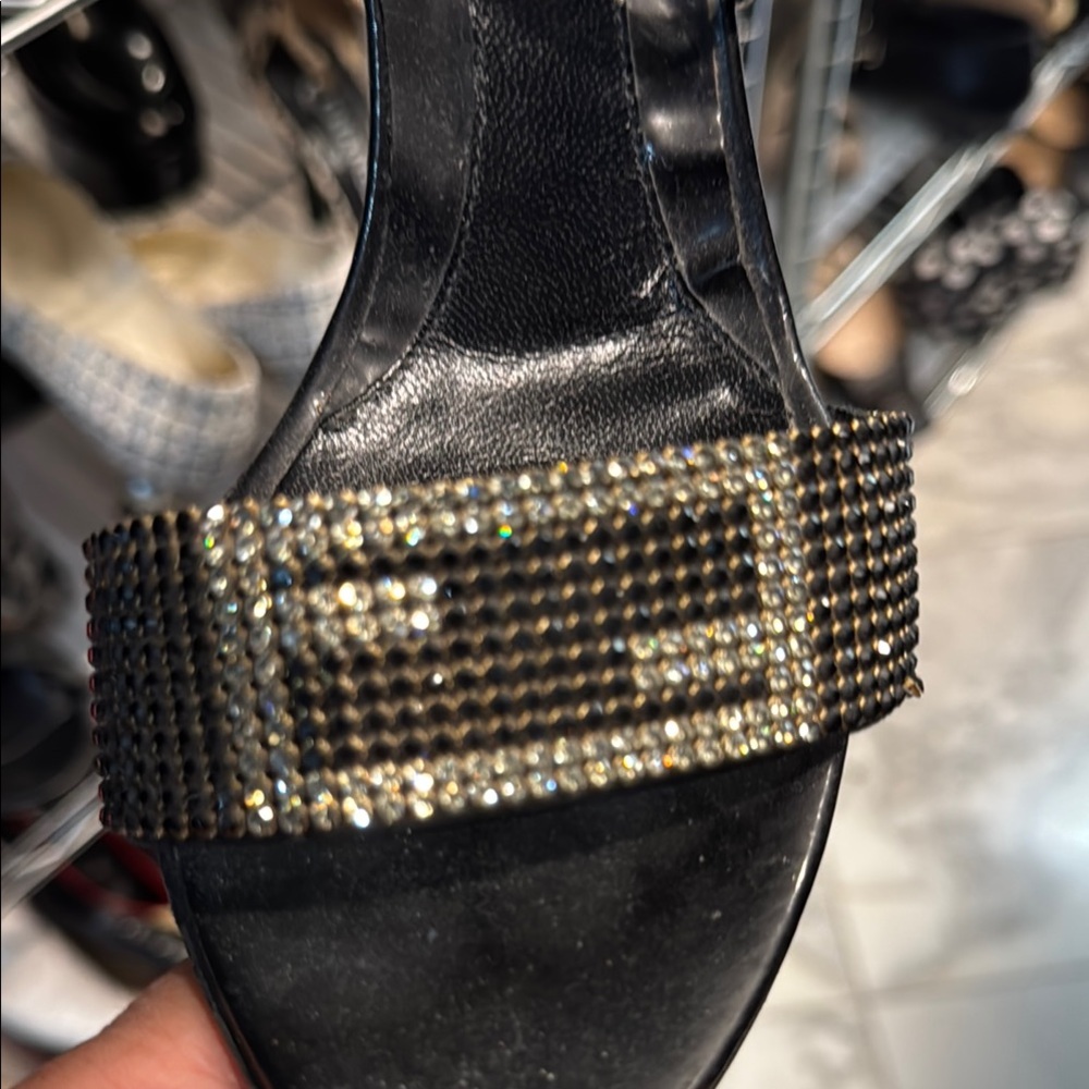 Fendi Black and Gold Embellished Heels